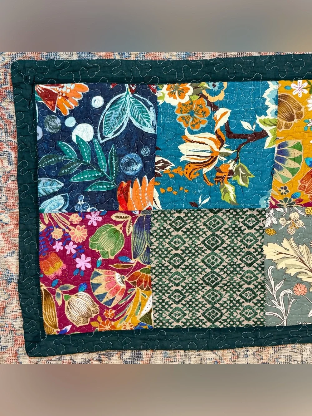 Boho Kantha Style Patchwork Pillow Cover 42x23 Quilted Floral Lumbar Hippie